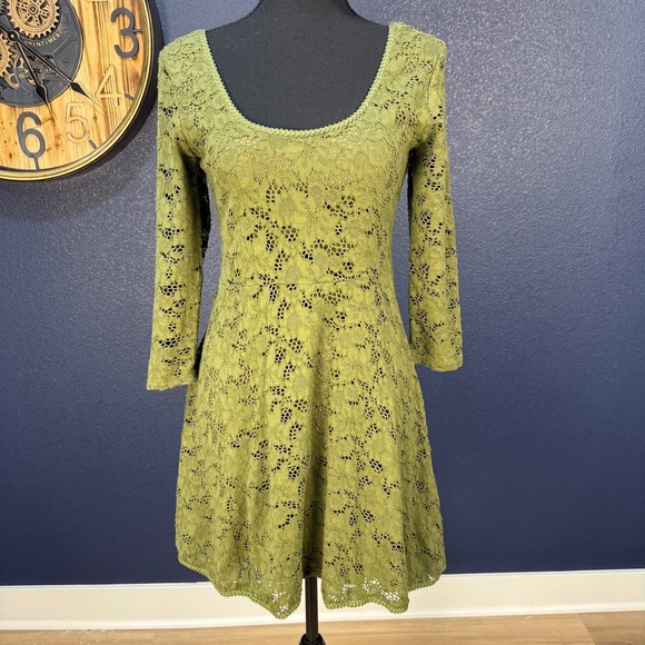 Free People Dresses & Skirts - Free People Green Fit and Flare Dress with Scoop Neck, Medium